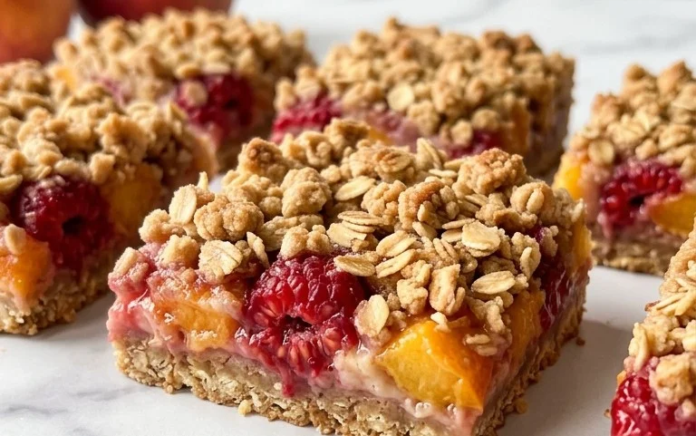 Peach & Raspberry Streuselriegel: Sommerdessert
